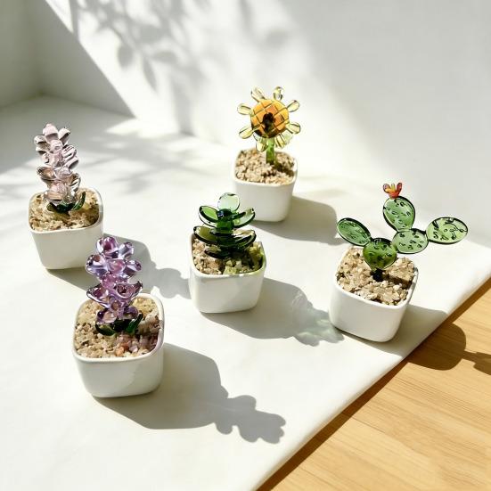 Mini Glass Planter Desktop Ornaments Small Exquisite Craftsmanship Bright Colorful Handmade Texture for Office Bedroom Living Room Home Decor Gift