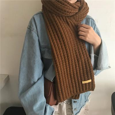 Harajuku Style Autumn and Winter Scarf Women's Thickened Warm Solid Color Knitted Thick Wool Scarf Long Ins Style