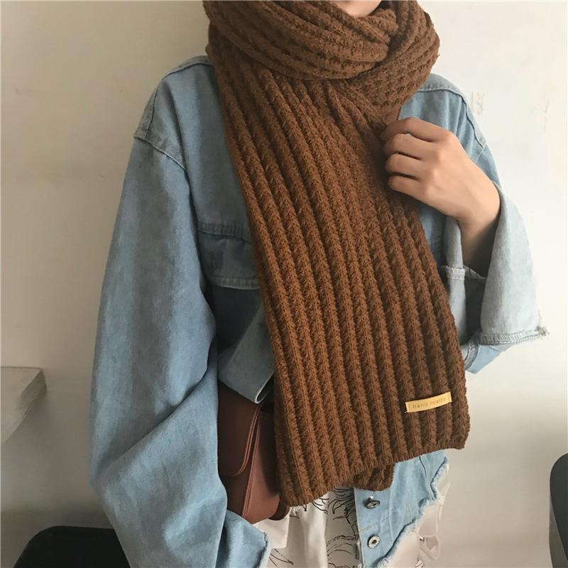 Harajuku wind autumn and winter scarf women's thickened warm solid color knitted thick wool scarf long n wind