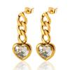 Classic Cuban-link Chain Women's European American Instagram Style Stainless-steel Heart-shaped Earring Bracelet Jewelry Set