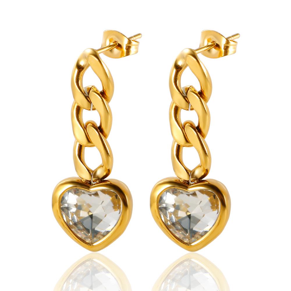 Classic Cuban-link Chain Women's European American Instagram Style Stainless-steel Heart-shaped Earring Bracelet Jewelry Set
