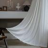 Curtain Half Blackout Cotton Linen Stripe Embroidery Orange Tassel American Curtain for Bedroom Bay Window Curtain Finished