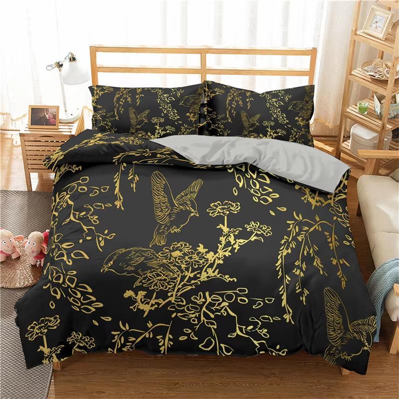 

Comforter Golden Floral Bedding Set Twin Queen Microfiber Bohemia Flowers Leaves Comforter For Teens Adult Bedroom Decor Comforter (quilt)-EU Single(135*200cm)3pcs