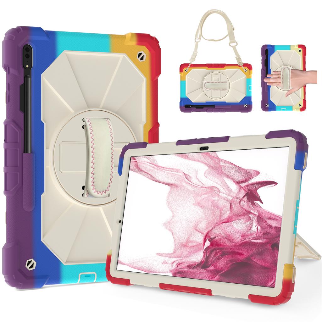 For Samsung Galaxy Tab S7/ Tab S8/ Tab S7 FE/ Tab S7+/ Tab S8+ Built-In Apple Pencil Groove Shoulder Strap Design 360° Rotating Grip Shockproof Case