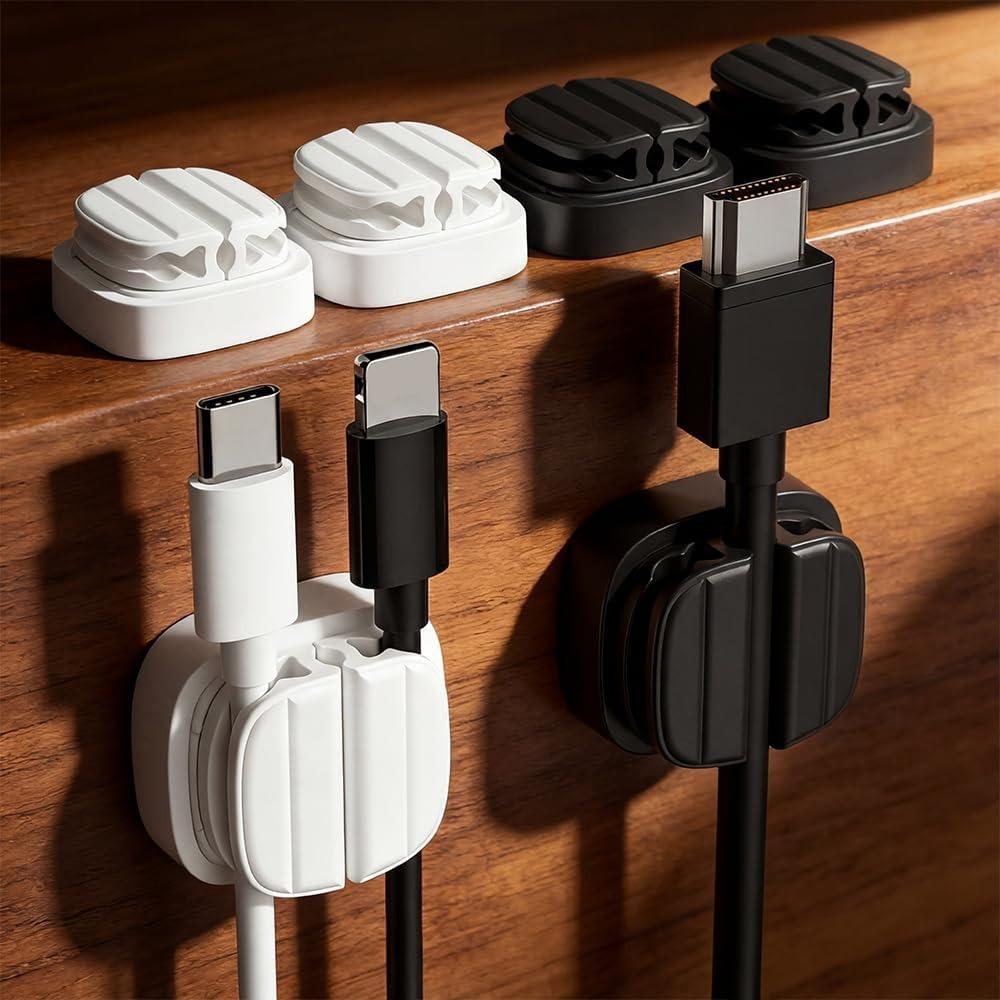 2026 New Three-Hole Cable Organizer Clip, suitable for bedside tables, mobile phone charger cable organizers, with adhesive cable clips.