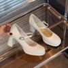 Vintage Mary Jane shoes women's 2025 new French square head patent leather one-word buckle with thick heel single shoes fashion high heels