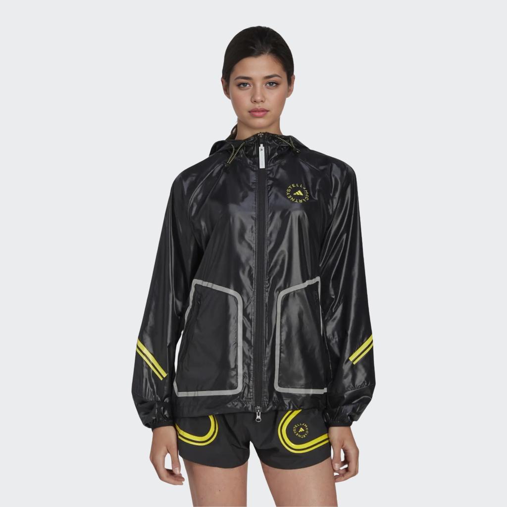 adidas X Stella McCartney Logo Print Kapuzen-Reißverschlussjacke Damen Jacken Schwarz Gelb HI6053