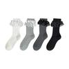 Spring and Autumn Socks, Women's Mid-calf Lace Polka Dot Black and White Pile Socks, Autumn and Winter Mid-calf Socks