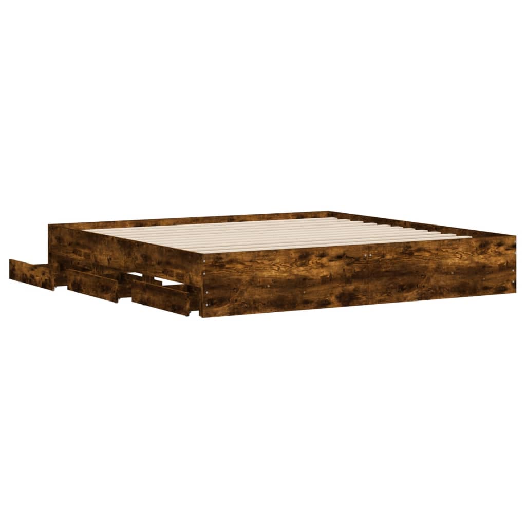 Bed Frame with Drawers Smoked Oak 160 x 200 cm Wood Based Material