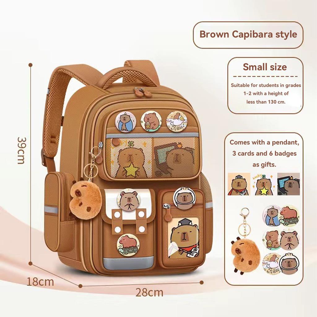 Capybara Water-Proof Backpack - Large Multi-Compartment with Lumbar Support Belt Cute Orthopedic School Bag for Teens Girls Boys