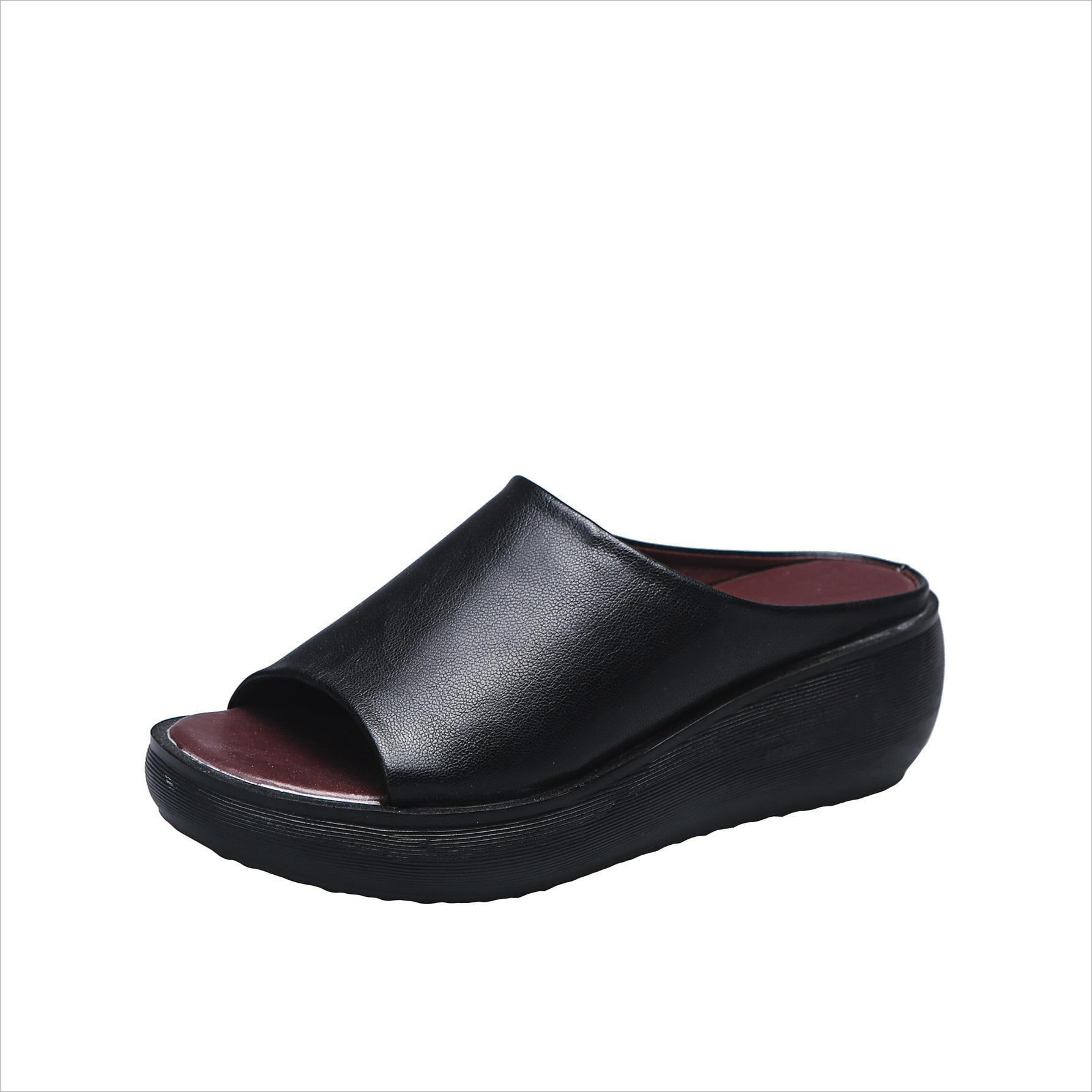 

Slippers Women s Summer Ethnic Style Go Out To Wear Wedge-heeled Fish Mouth Word Drag Muffin Thick-soled Retro Sandals 35 чёрный