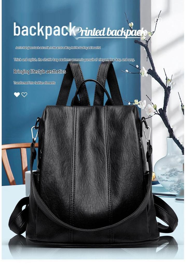 Women's Retro Anti-theft Faux Leather Backpack - High-end, Versatile, Large Capacity
