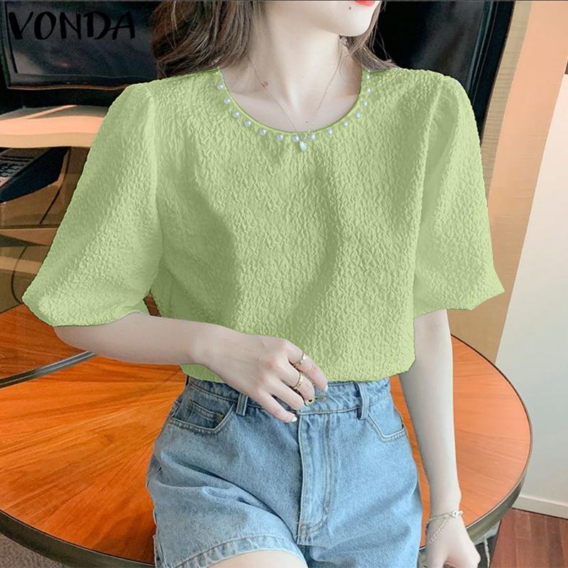 

VONDA Летние женские простые сращивания с пышными рукавами Топы Блузка