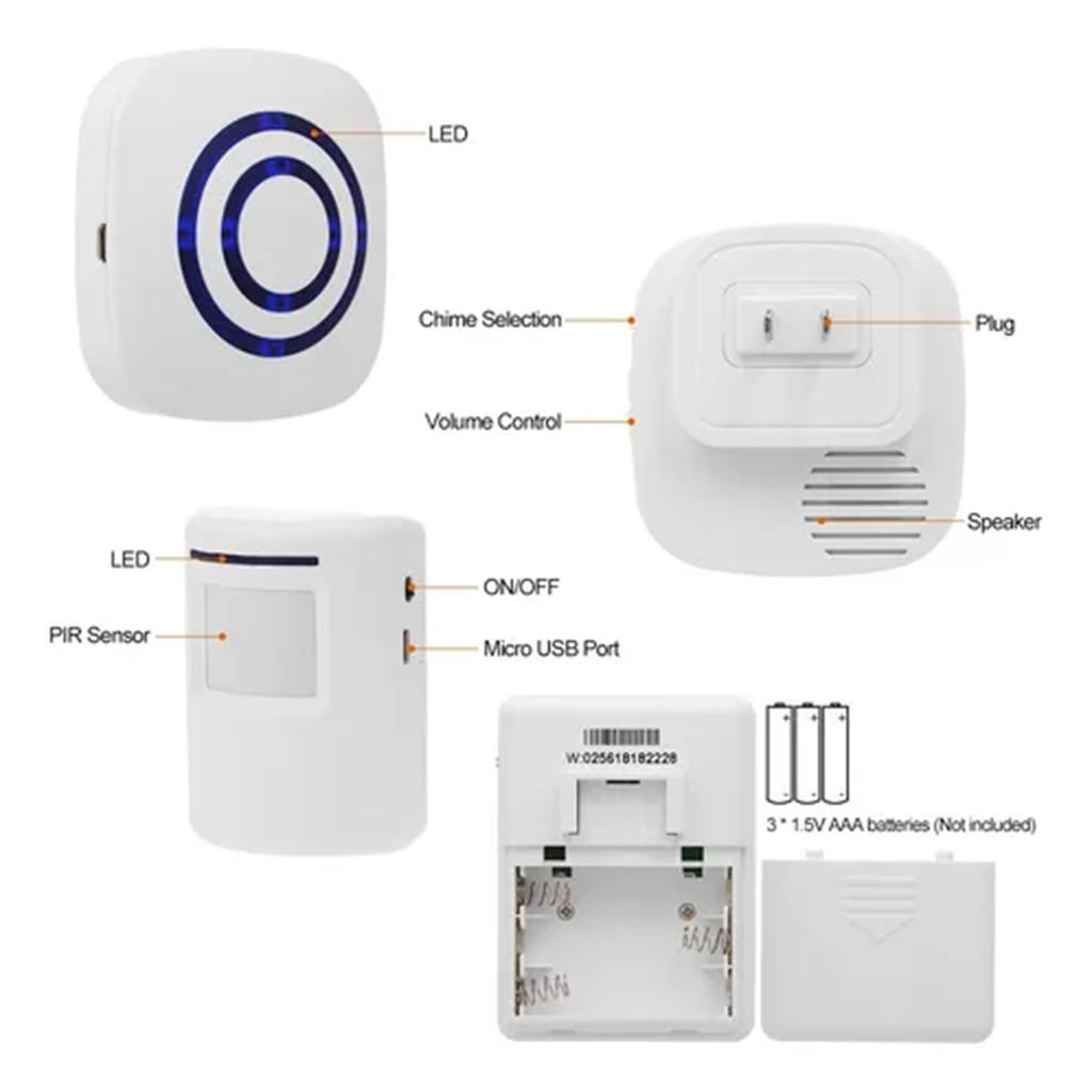 Smart Motion Sensor Alarm Wireless Doorbell Plug in Door Bell Home Security Infrared Detector Alert Kits with 2 PIR