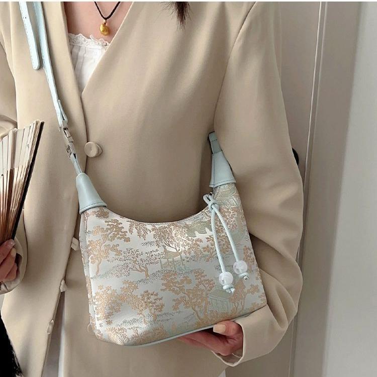 Trend Tote Bag Casual Embroidered Chinese Style Handbag Purses Hanfu Embroidery Handbag Zipper Crossbody Bag Cheongsam Bag Party