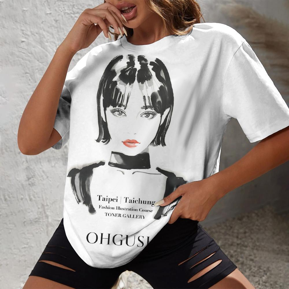 2024 Summer Street Casual And Comfortable Daily Women's Top Minimalist Hand Drawn Portrait Print O-neck Short Sleeved T-shirt