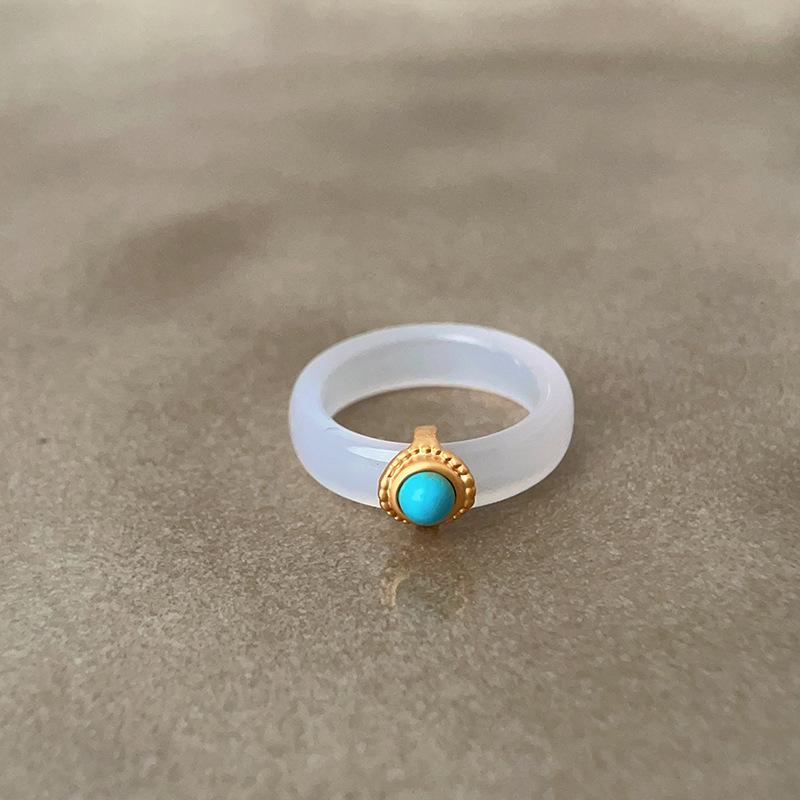 New Chinese Natural Stone Chalcedony Agate Ring Women'S Light Luxury Retro High-End Fashion Trend Versatile Ring Ring
