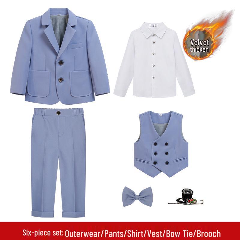 Boys' Solid Color Tuxedo Suit - Spring/Autumn British Style Blazer and Piano Performance Set