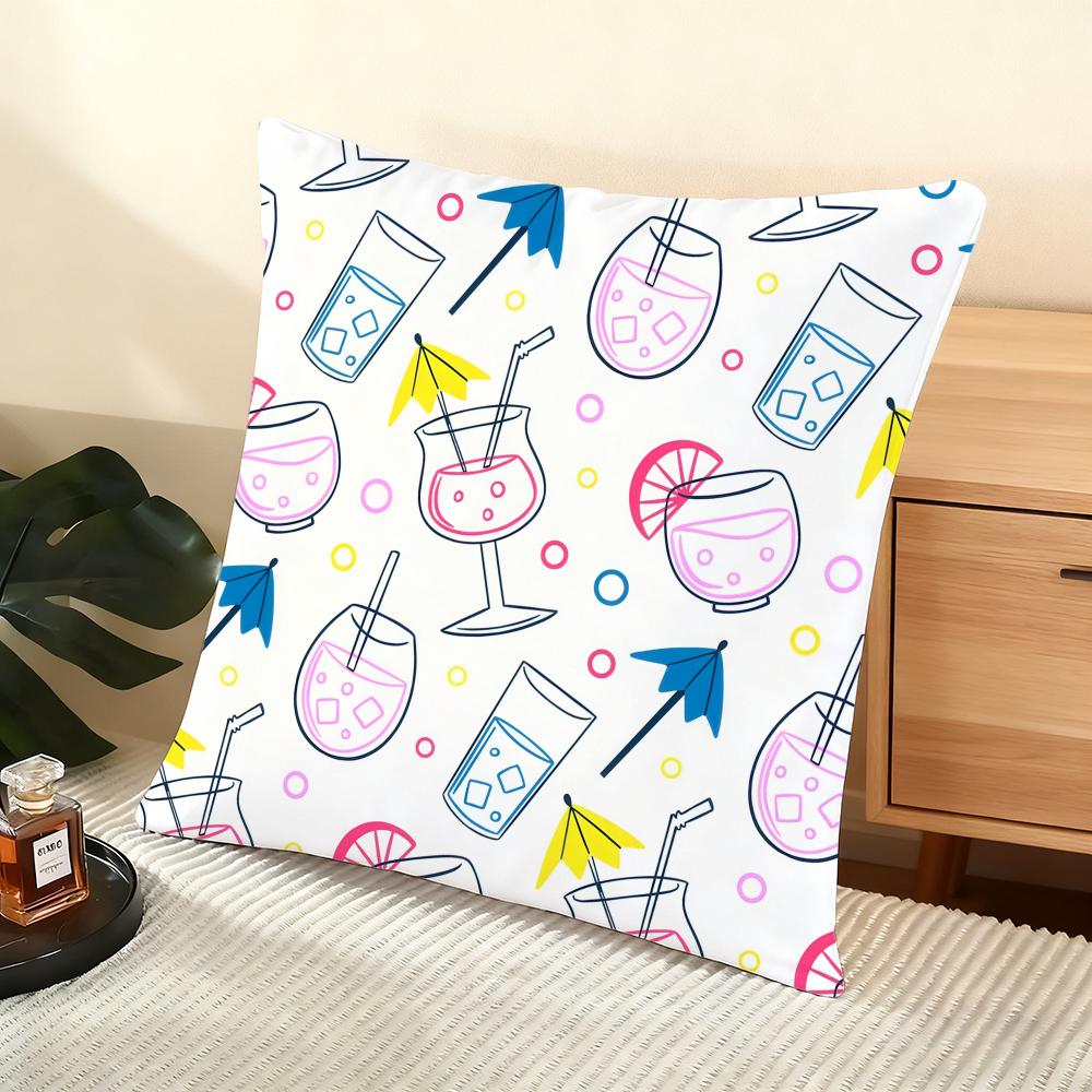Cocktail Pattern Cushion Cover Soft Short Plush Pillow Cover Smooth Cozy Texture Aesthetic Cushion Case Home Decor