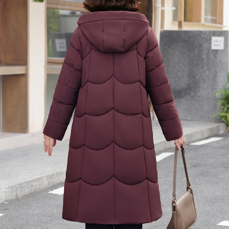 Plus Size XL-6XL Middle Age Women Winter Long Coats Hooded Elegant Thick Warm Embroidery Parkas Female Jackets