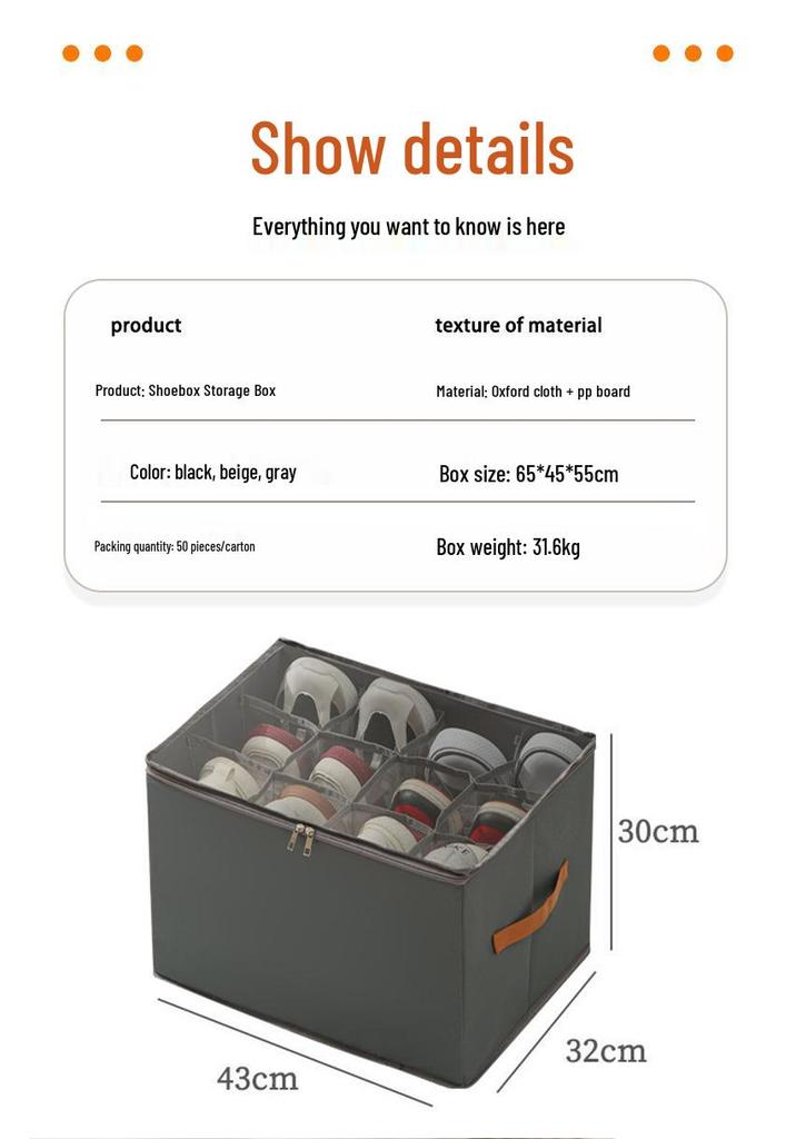 Large-Capacity Transparent Shoe Storage Box with Lid, Foldable 12-Grid Organizer, Dustproof.