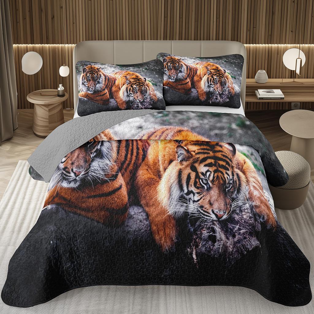 Tiger Quilt Set Twin King Size Wild Animal Tiger Bedspread for Adult Women Wildlife Print Bedding Western Farmhouse Coverlet Set
