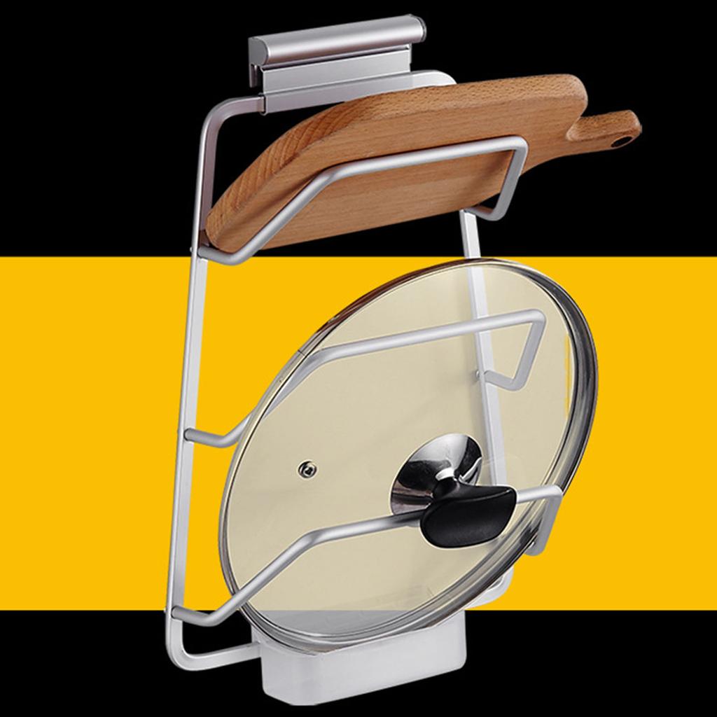 Pot Lid Holder Drilling Free Wall Mounted Space Saving Aluminium Hand Polishing Rustproof for