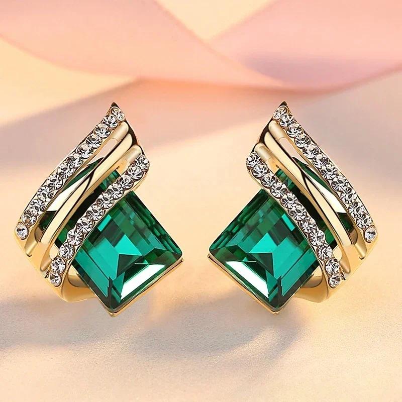 Huitans Neueste Quadratische Ohrringe Damen Einzigartige Runde Design Ohrringe Luxuriöse und Glänzende Zirkonia Hochzeit Modeschmuck Geschenke