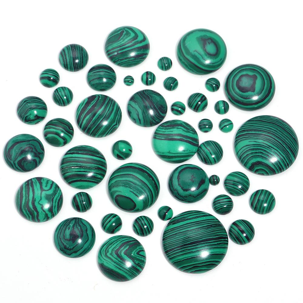 Malachite Natural Stone Beads Cabochon For Jewelry Makin Round Flat Loose Spacer Beads DIY Bracelet Necklace Accessories