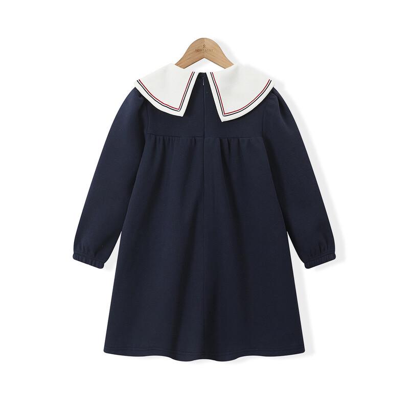 Girl's Long Sleeve Navy Collar Princess Dress