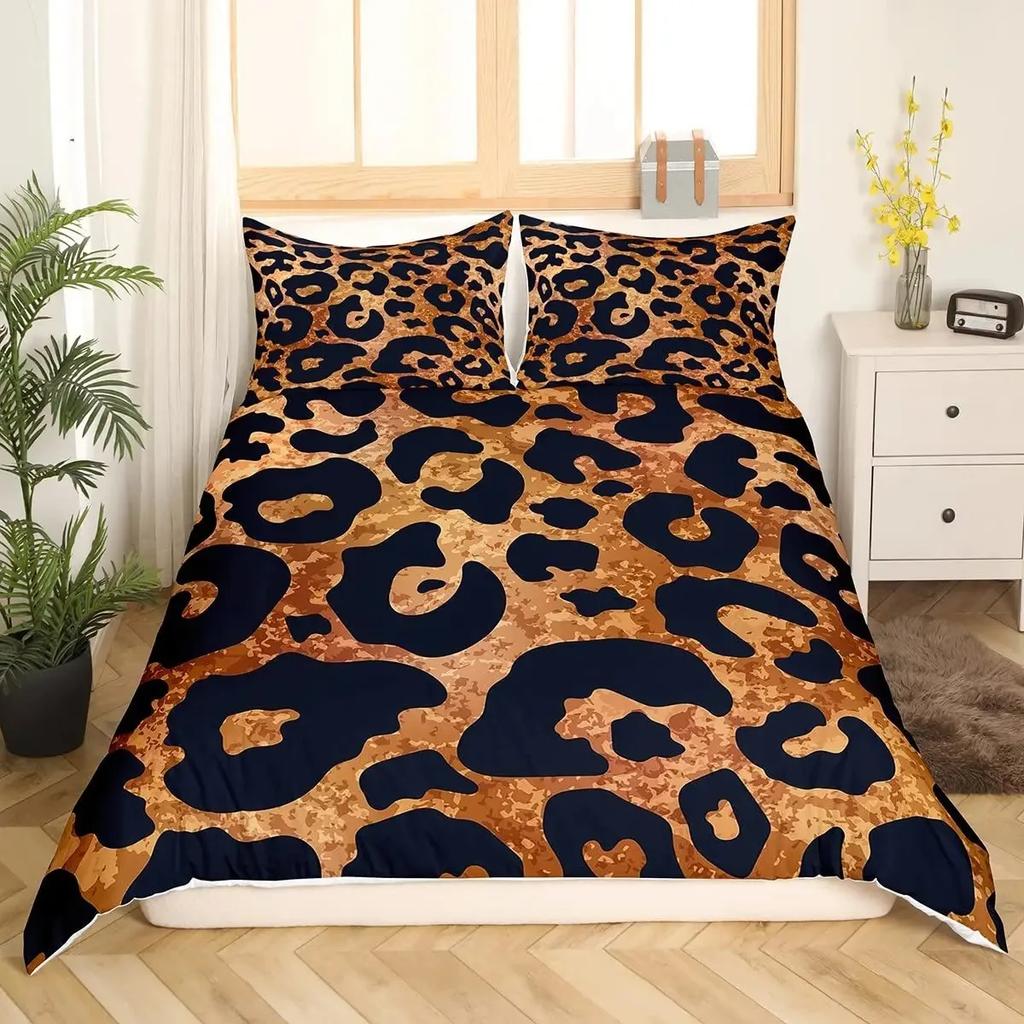 Leopardenmuster Bettbezug Rosa Pastell Gepard Bettbezug Tierdruck Bettwäsche Set Regenbogen Galaxie Tagesdecke King Size