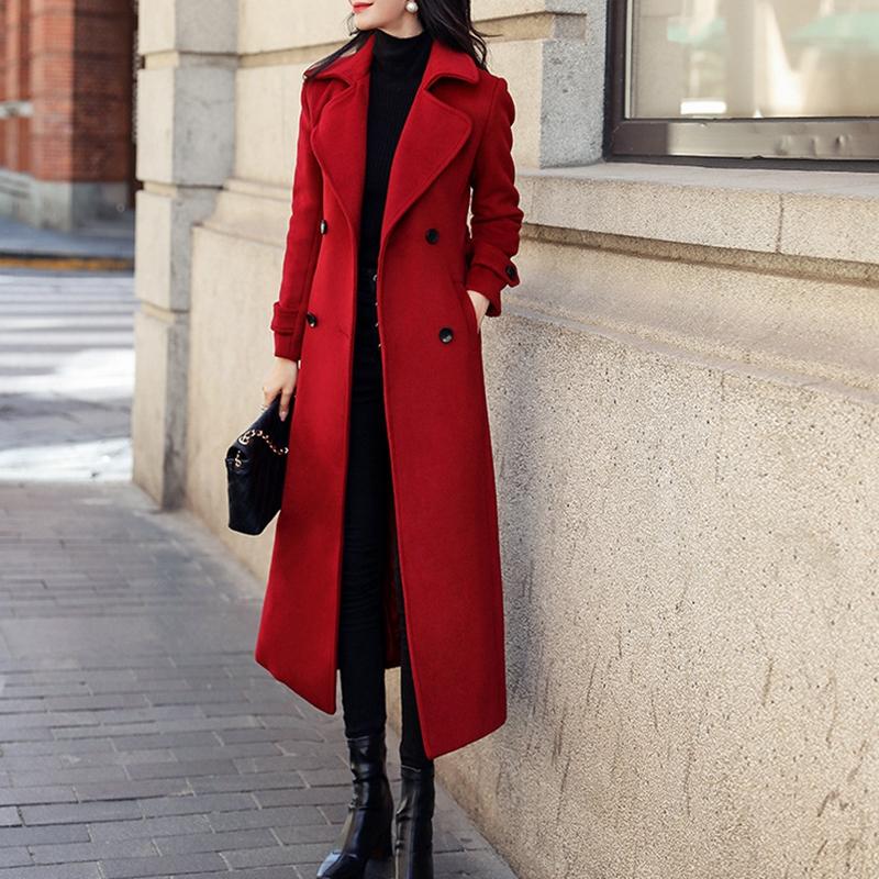 Women's Autumn Winter Temperament Simple Woolen Coat Thick Long Sleeve Women's Jacket Fashion Medium Long Coat