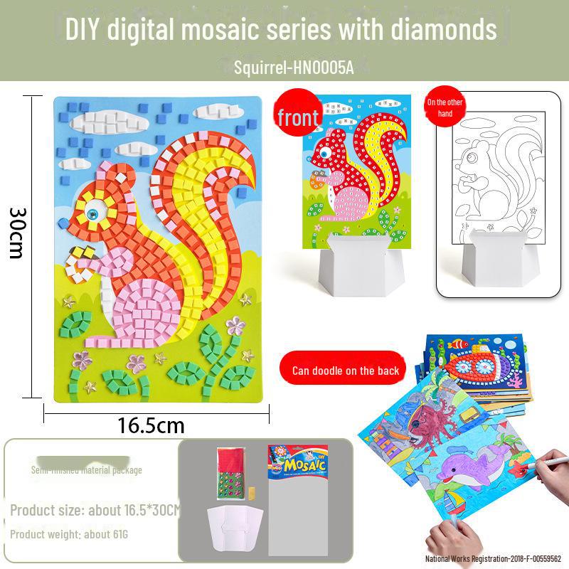 Dziecięca mozaika diamentowa DIY, zestaw naklejek EVA - Ręcznie robiona zabawka edukacyjna