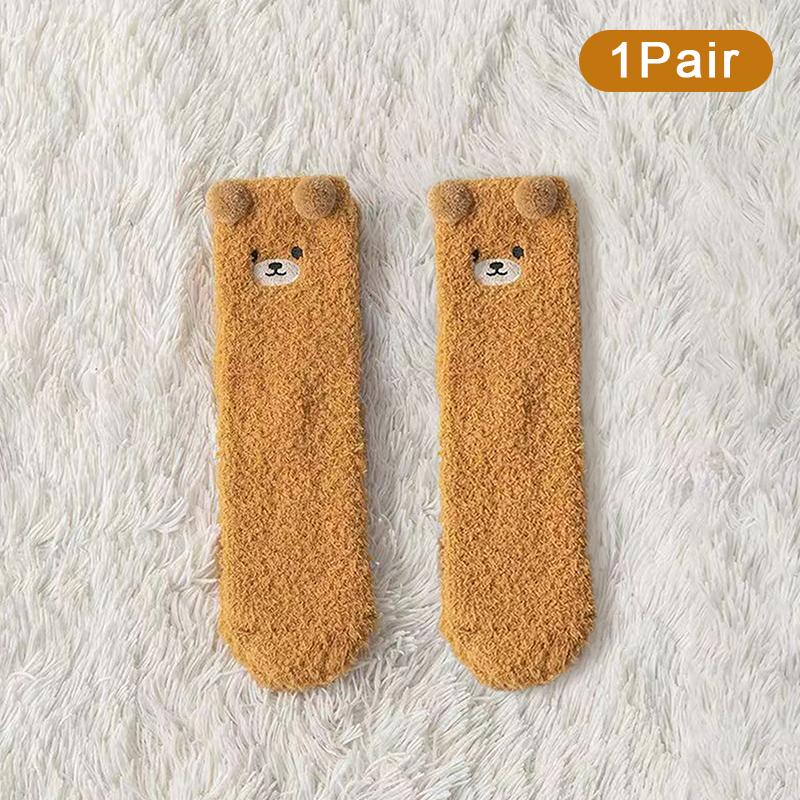Korallenfleece-Socken für Damen Winter Nicht fusselnd Bodensocken Cartoon-Tier Plüsch Erwachsenen Dick Warm Schlafsocken
