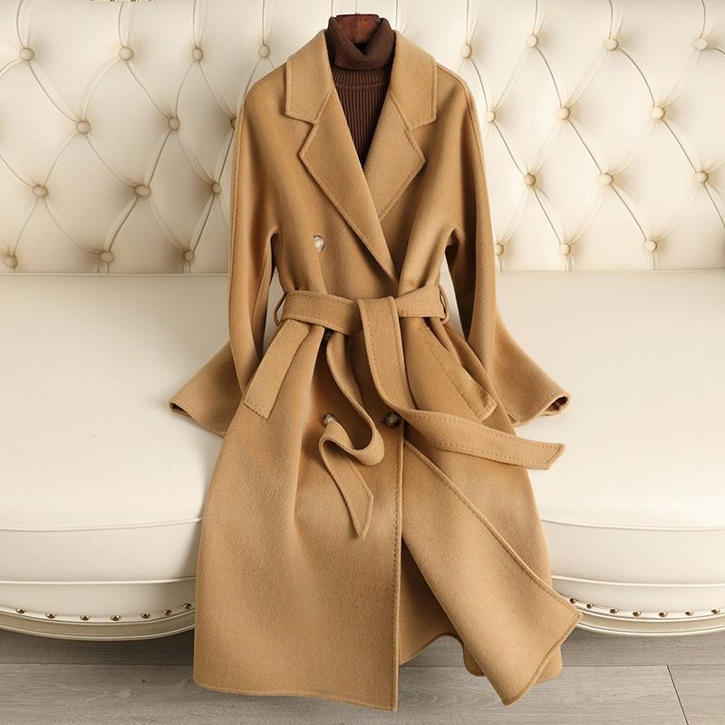 Womens Double-Sided Wool Coat Oversized Longline Trench Style Knee-Length Loose Fit British Elegant Winter Outerwear