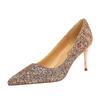  Women Fashion Pointed Toe Thin High Heels Sequins Glitter Luxury Designer Pumps Wedding Bridal Gold Valentine  Shoes