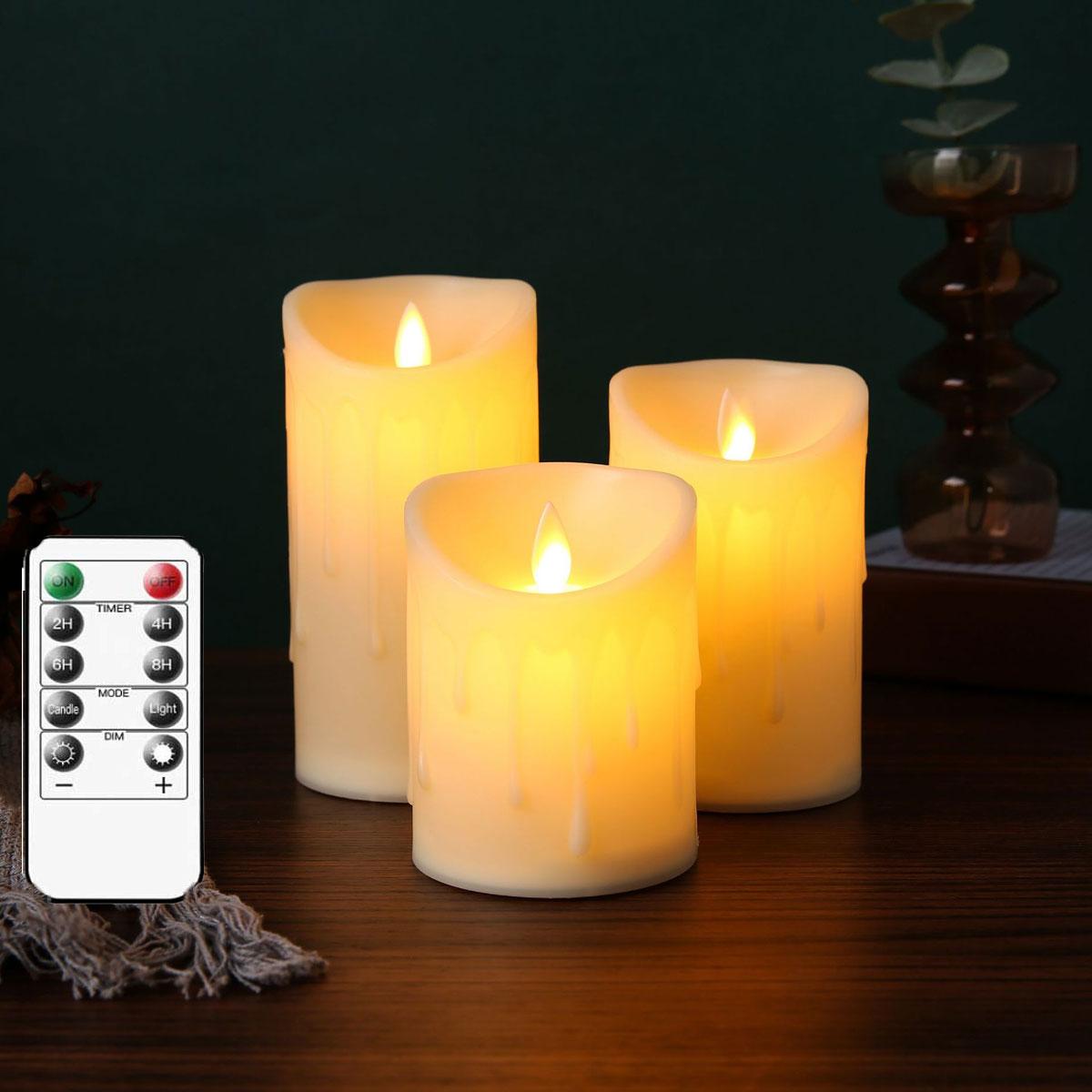 

Упаковка из 3 свечей-столбиков с подвижным фитилем и беспламенным свечным пультом дистанционного управления, пластиковые желтые танцующие свечи для свадьбы