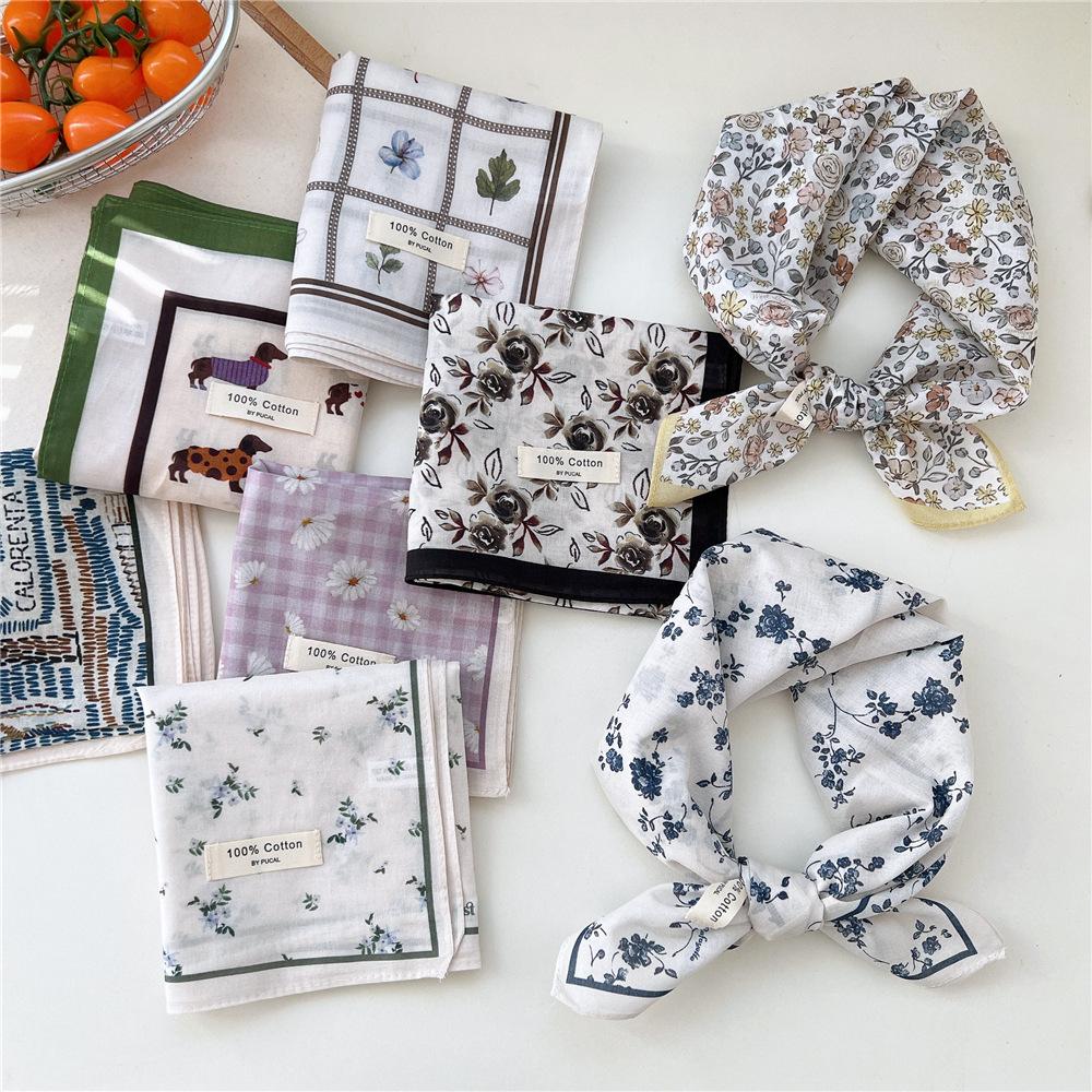 Korean literary and artistic decoration small silk scarf Korean version fashionable versatile spring and summer fresh and breathable cotton and