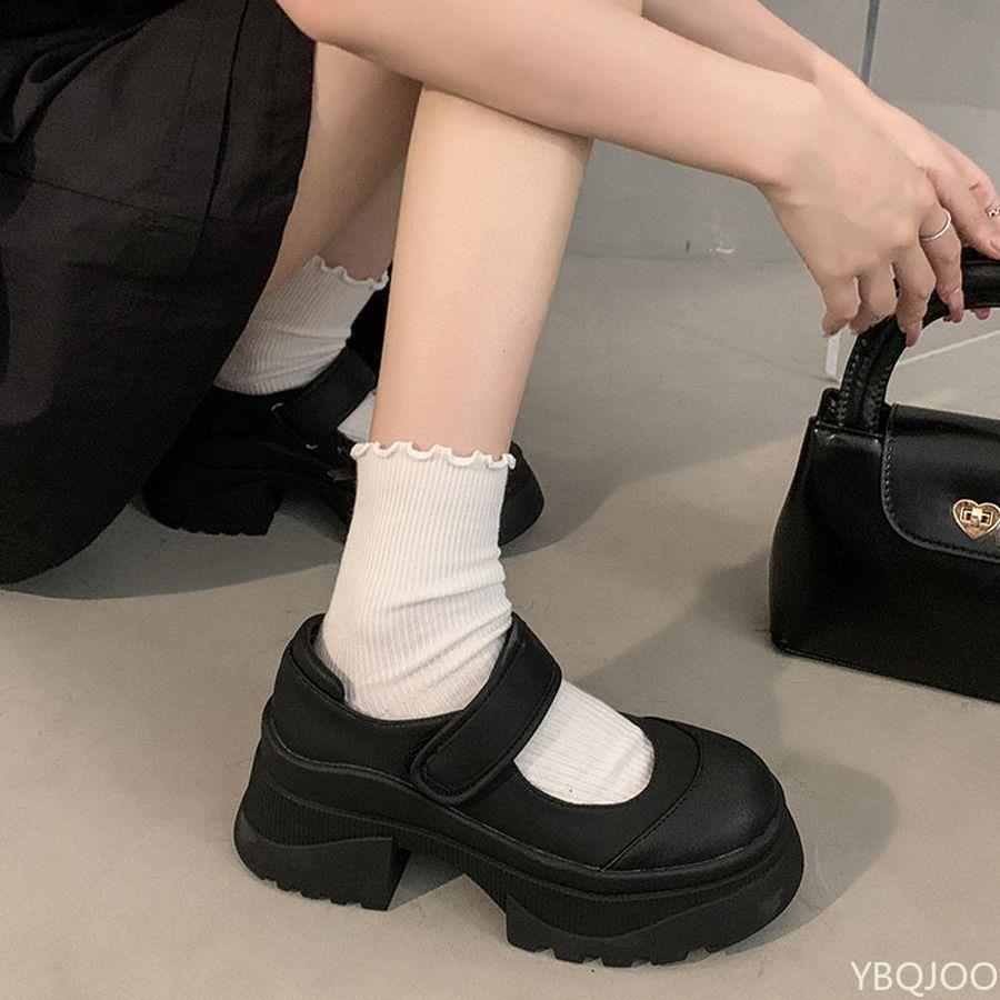 2025 Black Retro Height Increasing Shoes Ladies Elegant Leather Shoes Summer New Dress Mary Jane Shoes French Women's High Heels