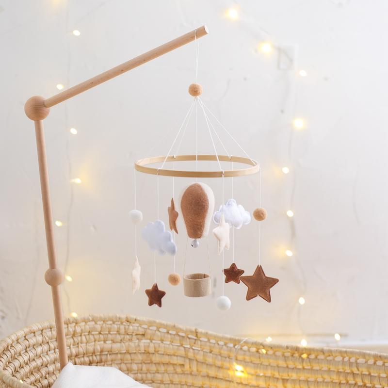 Air Balloon Baby Rattle Toys Wooden Mobile Musical Bed Bell Hanging Toy 0-12 Month Newborn Infant Crib Gift Holder Brackets