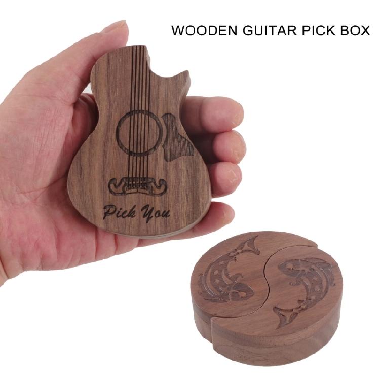 Wood Pick Storage Box Rotating Open Guitar Plectrums Cases Box Light Weight Portable Guitar Pick Holder Enduring