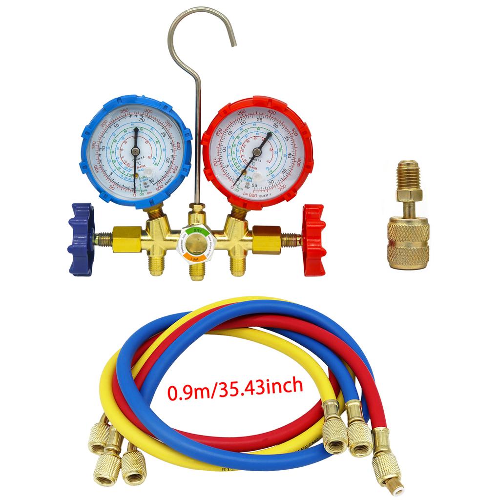 3-Way AC Manifold Gauge Set W/ Hoses for R410A/R32/R134a/R404A | Automotive HVAC Refrigerant Diagnostic Tool