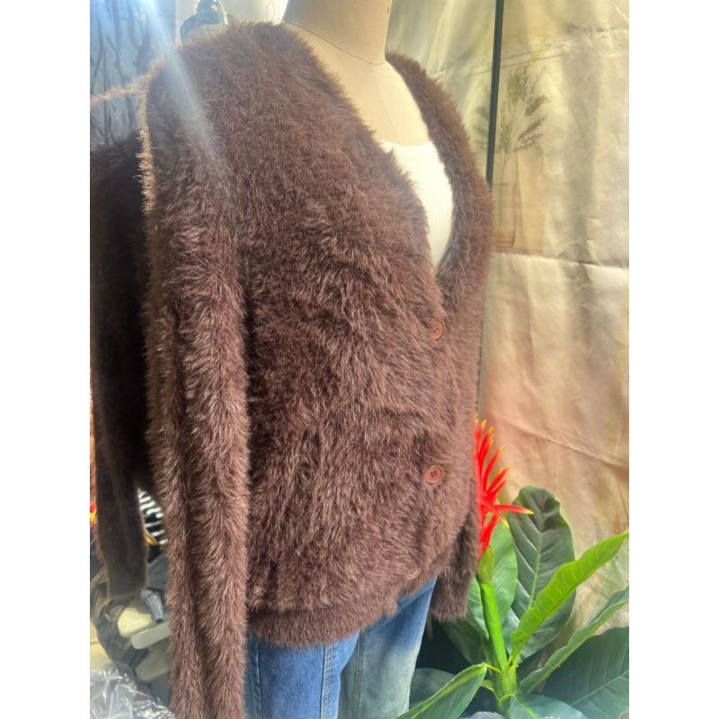 Cardigan Invernale Autunnale Maglioni Giubbotti Donna Pelliccia Sintetica di Vison Manica Lunga Maglie a Maglia Scollo a V Maglioni a Maglia Larga Cappotto Abbigliamento Casual