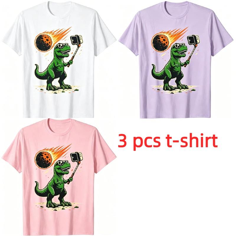 Funny Cartoon Dinosaur Selfie Pattern Print Men's T-shirt Summer Men's and Women's Casual Fashion Tops Men's Short Sleeve T-shirt Oversize Clothing