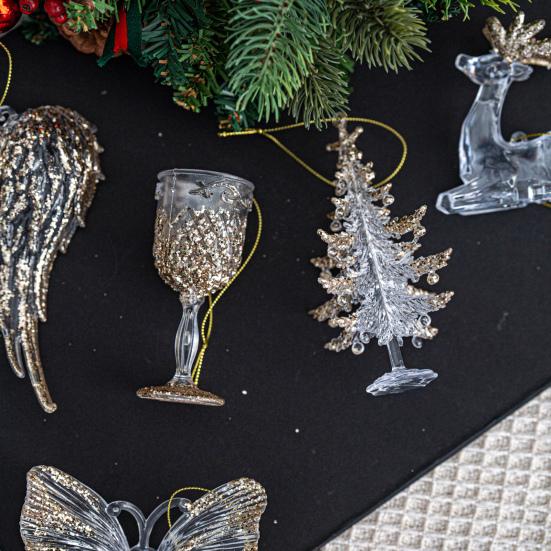 Christmas Tree Ornament Standing Deer Cup Butterflies Wing Design Sparkling Hanging Decoration Festive Holiday Season Home Decor