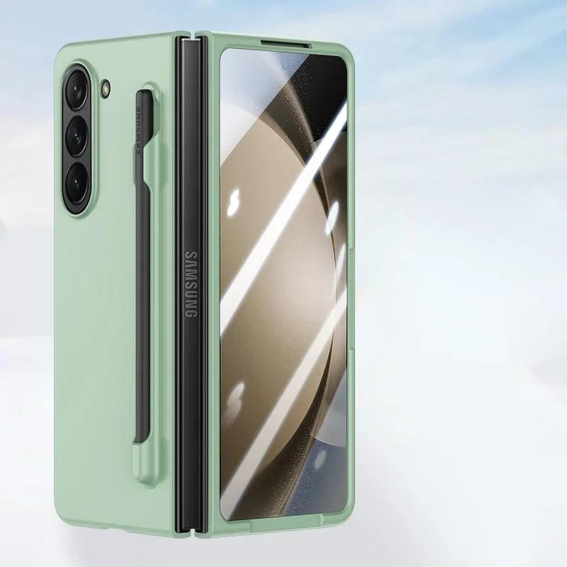

With S Pen Holder Pen Pure Phone Case for Orginal Samsung Z Fold 7 6 5 4 3 Slim Matte PC Built-in Screen Back Protection Cover galaxy z fold 7 бежевий