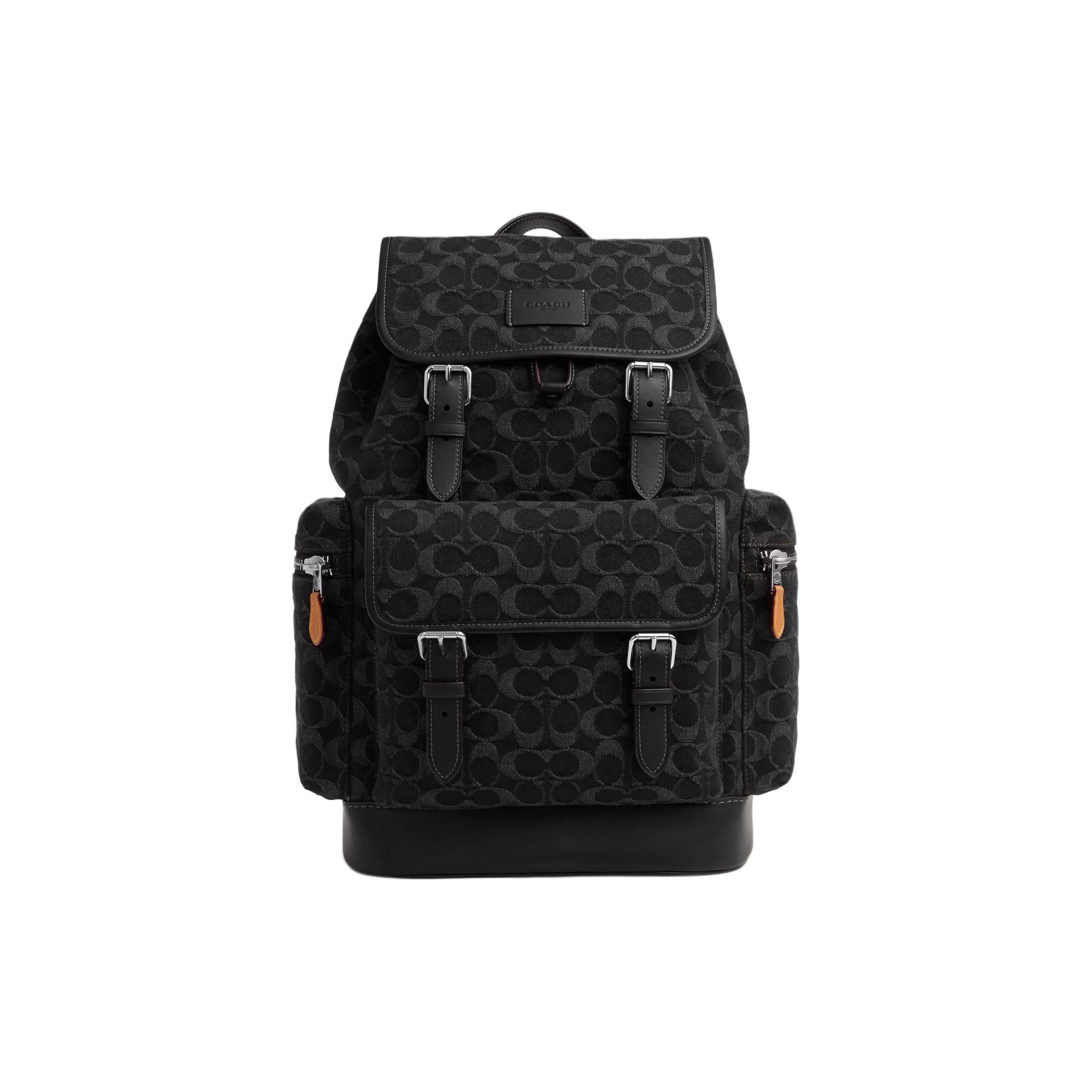

Coach Sprint 29 Classic Monogram Canvas And Smooth Calfskin Backpack Large Men Backpack Silver Black CO933-SVBK Basic Set (Bag+Dust Bag)