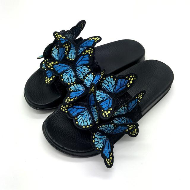 Women Summer Butterfly Slippers Fashion Craft Embroidery Three -Dimensional Butterfly Sandals And Slippers Beach Shoes Flip Flops