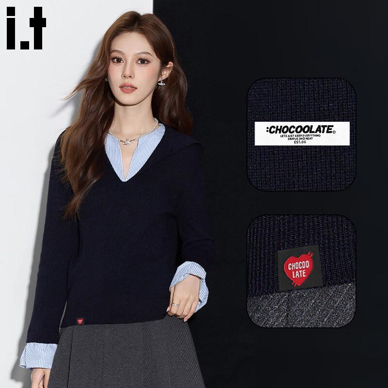 :CHOCOOLATEit Women s V-Neck Faux Two-Piece Knitted Top One Size