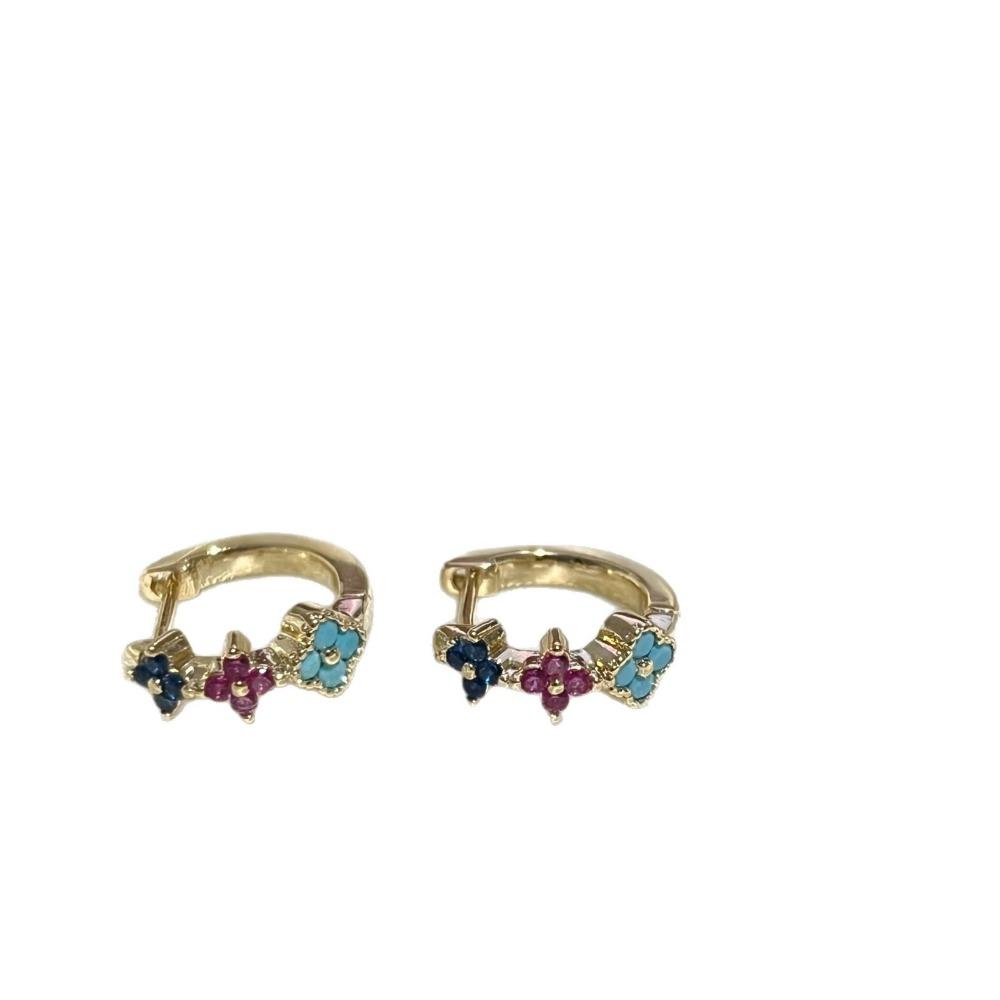 New Colorful Zircon Four-leaf Clover Ear Studs Fashionable Versatile and Subtly Luxurious Women's Earrings